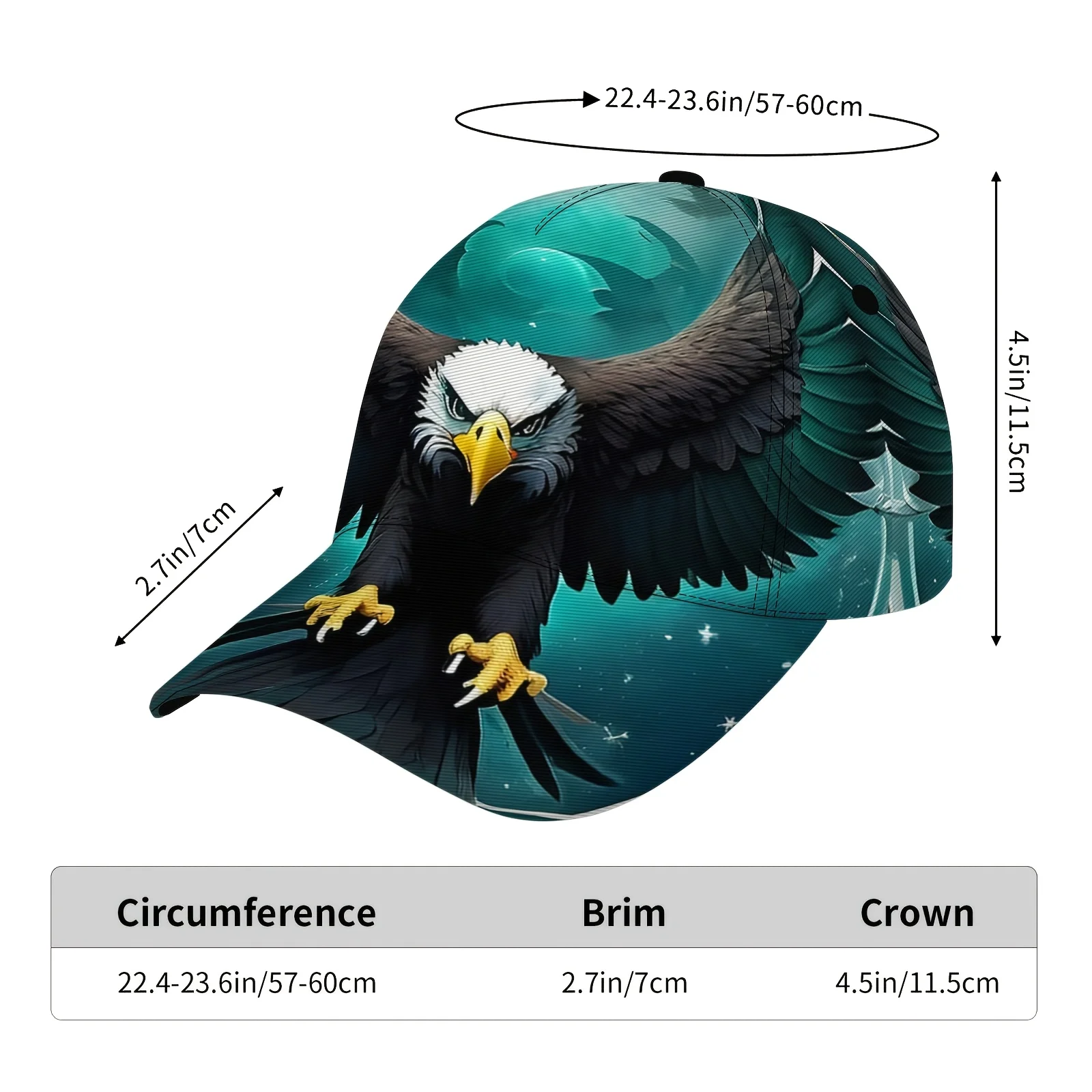 Fierce Eagle Pattern Baseball Cap Adjustable Breathable Casual Hat Suitable for Outdoor Sports Dancing Skateboarding Daily