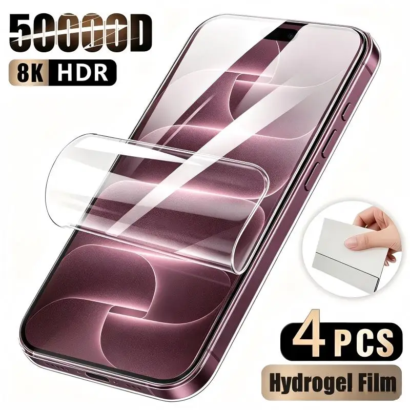 4PCS Hydrogel Film For iPhone 18 Pro 16 12 13 14 15 17 Pro Max Plus Soft Screen Protector For iPhone 17e Air 16e Protective Film