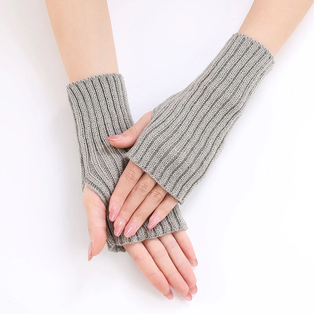 Women Half Finger Gloves Winter Knitted Arm Sleeves Fingerless Mittens Solid Color Soft Gloves Students Touch Screen Gloves