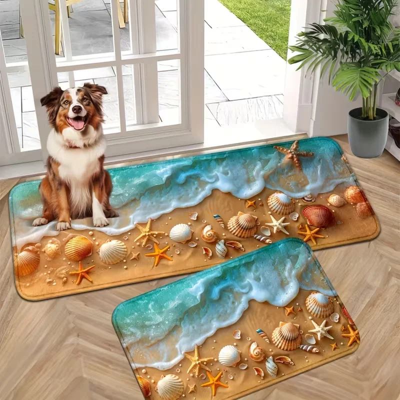 Coastal Starfish Non-Slip Floor Mat, Quick-Dry Rug for Kitchen, Bathroom Bedroom Living Room - Home Decor Indoor Flooring Access
