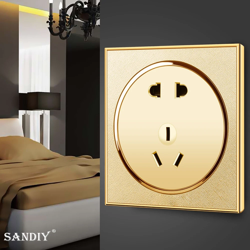 International Electric 86 Round Gold Switch Socket Panel Multi Hole One Open 5 Five Hole With USB Concealed Wall Cutout