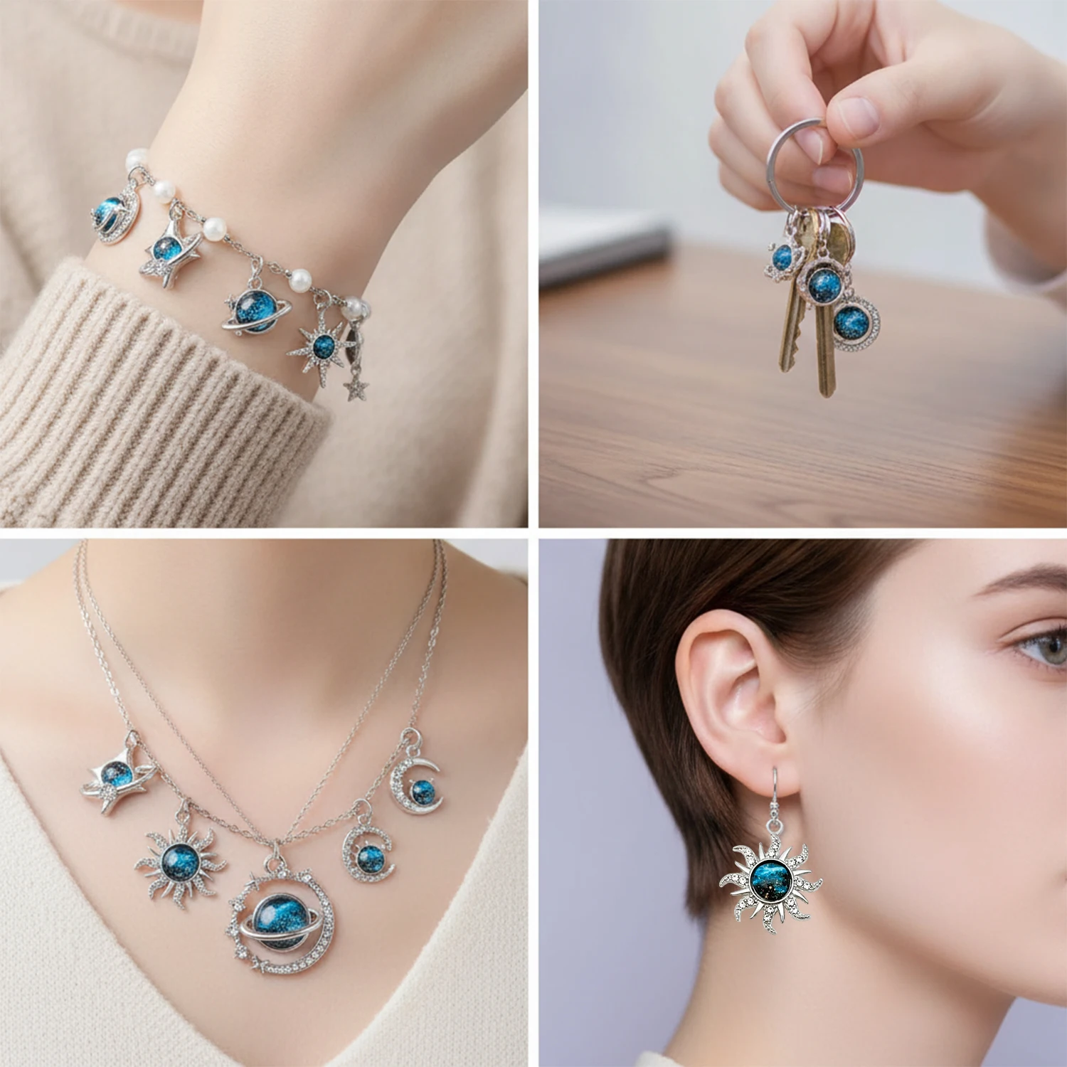 2/12 Stück Kristall-Planeten-Stern-Mond-Anhänger für Halsketten, Armbänder, Ohrringe, handgemachtes DIY-Schmuckzubehör – Detail 4