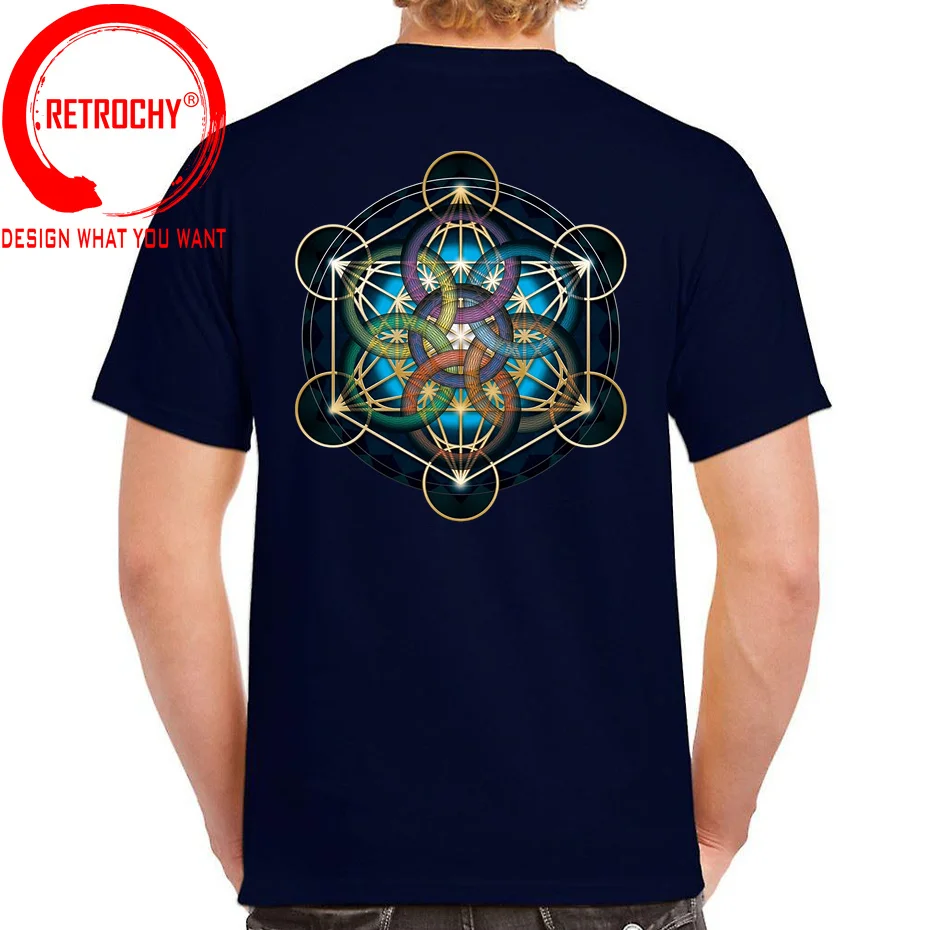 Galaxy Metatrons Cube Flower Of Life Tops T Shirt Men\'s Cotton Crazy T-Shirt Sacred Geometry Magic Mandala Tee Fitness tshirt