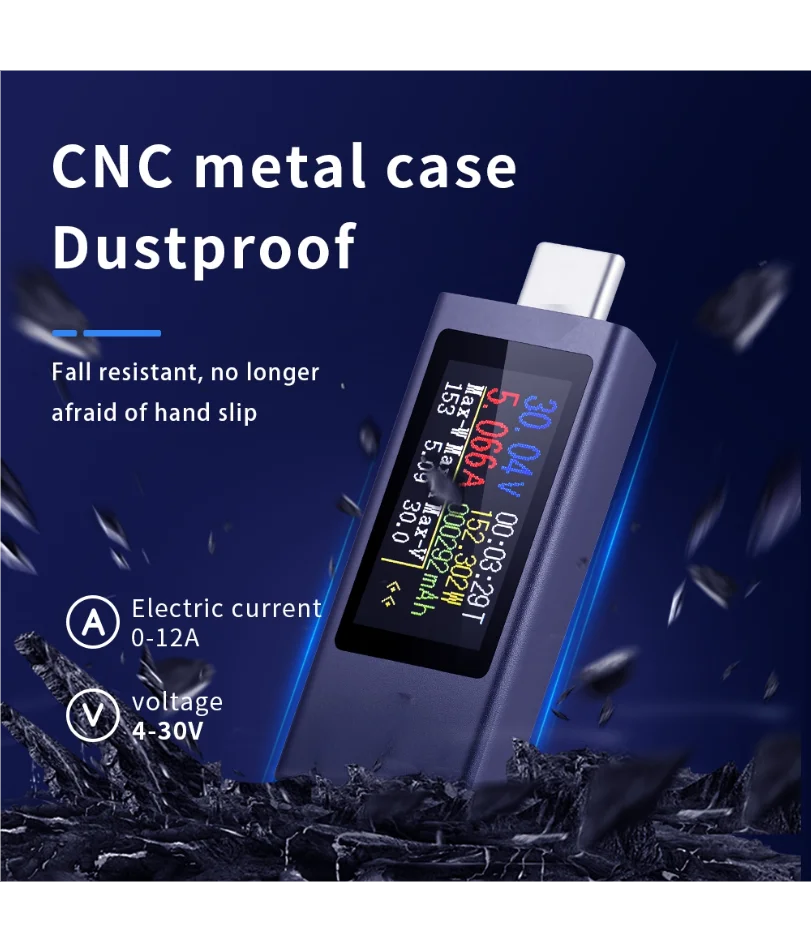 Multi-function Digital Display DC Voltage Ammeter Power Meter Cell Phone Charging Tester DC 4-30V 0-12A Battery Test