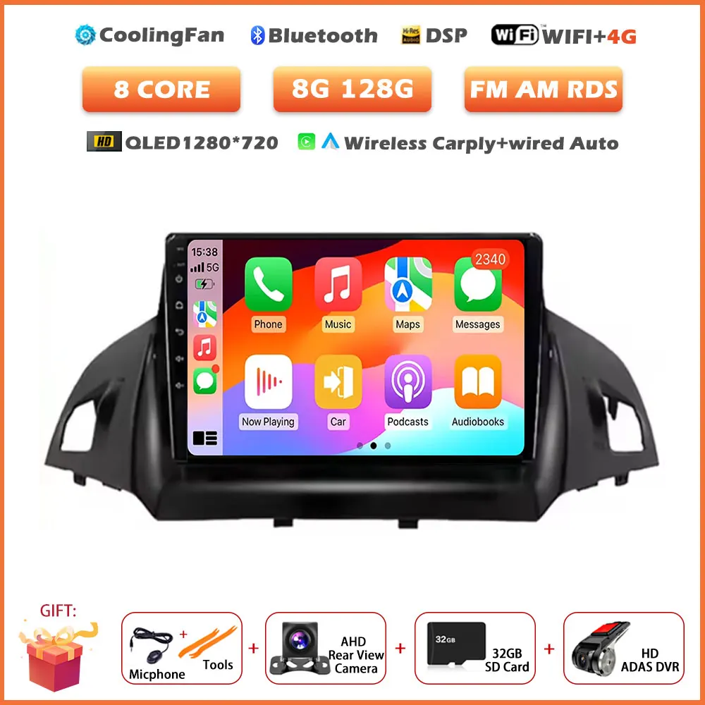Voor Ford C-MAX Kuga 2 Escape 3 2012-2019 Android 16 Auto autoradio draadloze Carplay GPS navigatie scherm stereo video tools BT