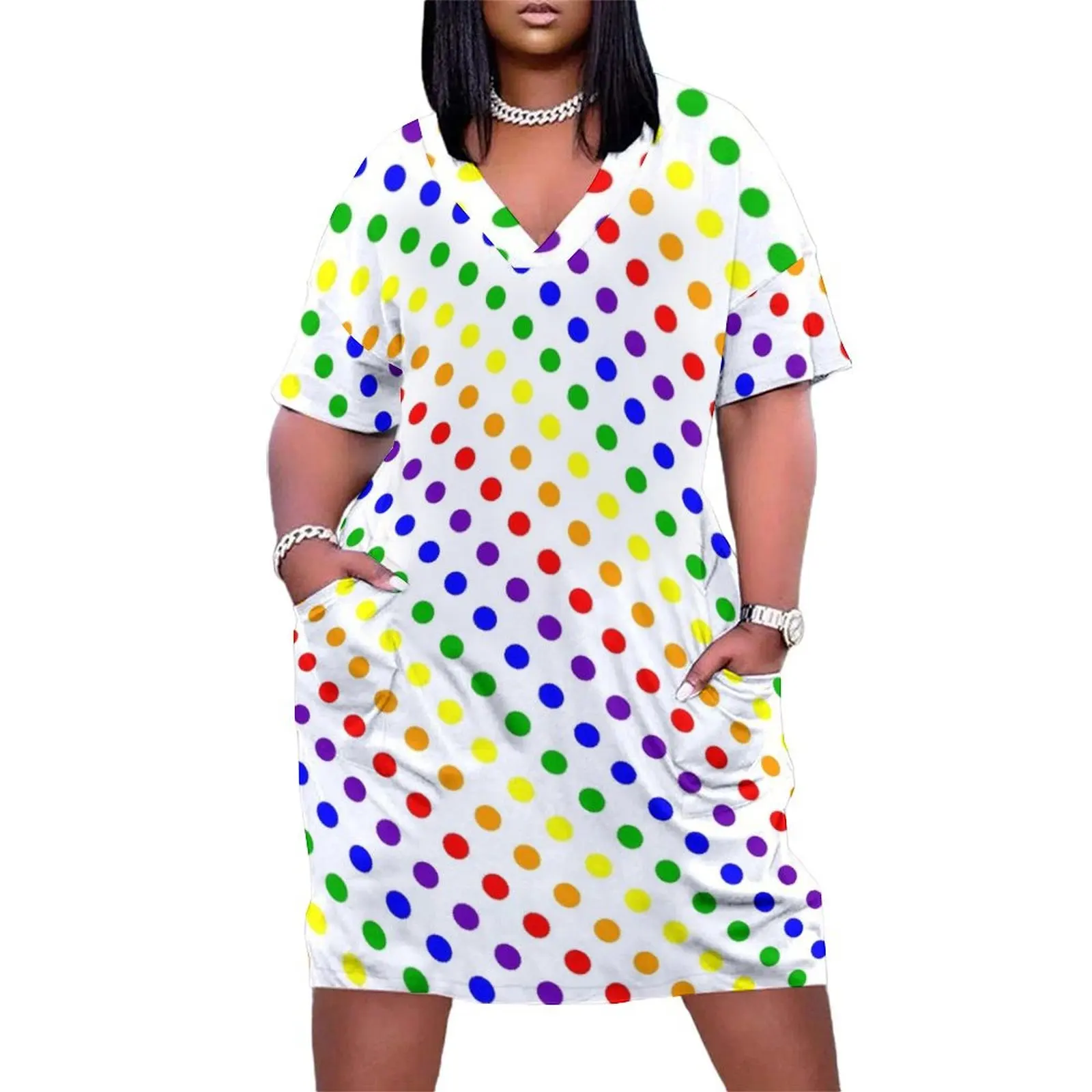 

Rainbow Dots Loose Pocket Dress Women's clothing party dress women elegant luxury