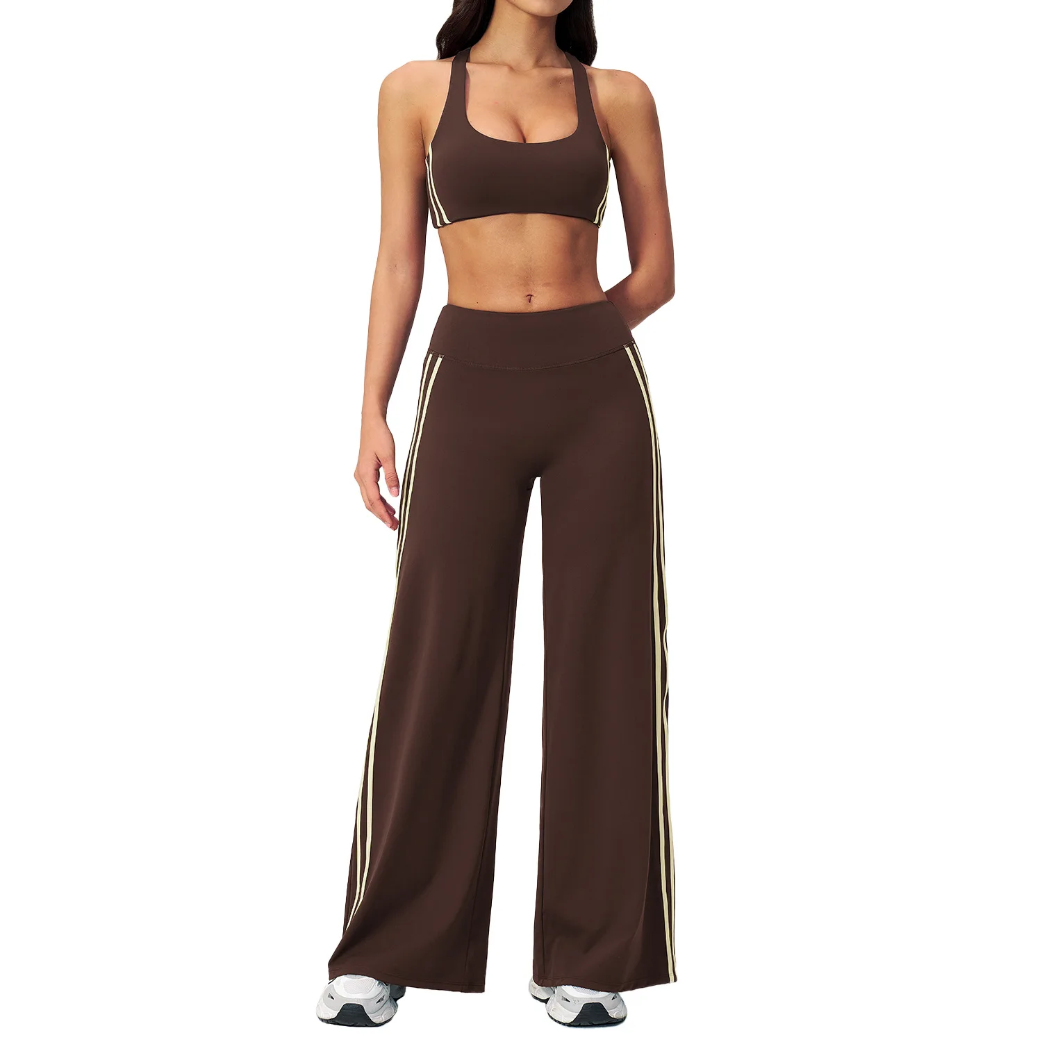 Sportswear Fitness Set 2Pcs High Intensity Back-Cross Anti-Shock Sports Bra Gym Women High Waist Butt Lift Wide Leg Flared Pants