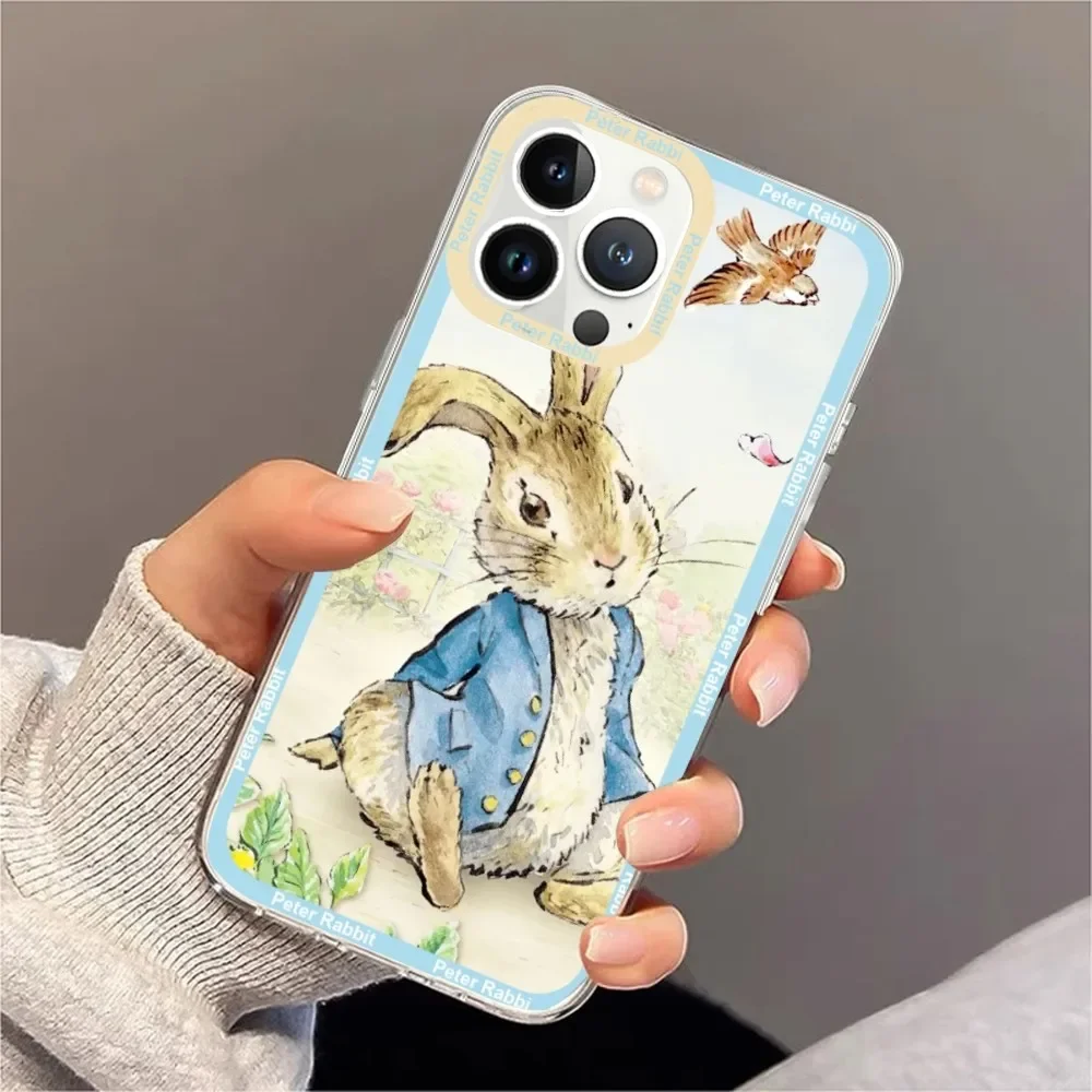 Cute P-peter rabbit Phone Case For iPhone 11 12 Mini 13 14 Pro Max Transparent Shell