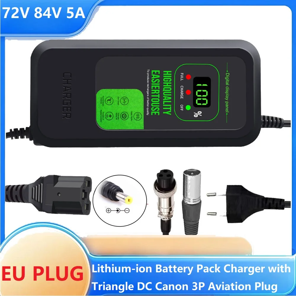 72V 5A Charger For Lithium-ion Battery Pack Charger 84V 5A 20S Intelligent Fast Charging EU Plug With Cooling Fan