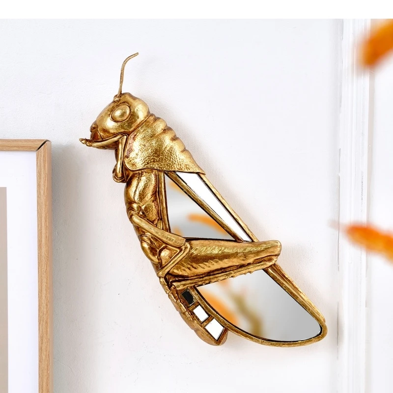 Golden Cricket Grasshopper Locust Resin Handicraft Simulated Insect Mirror Pendant Background Wall Decoration Mirror Artwork