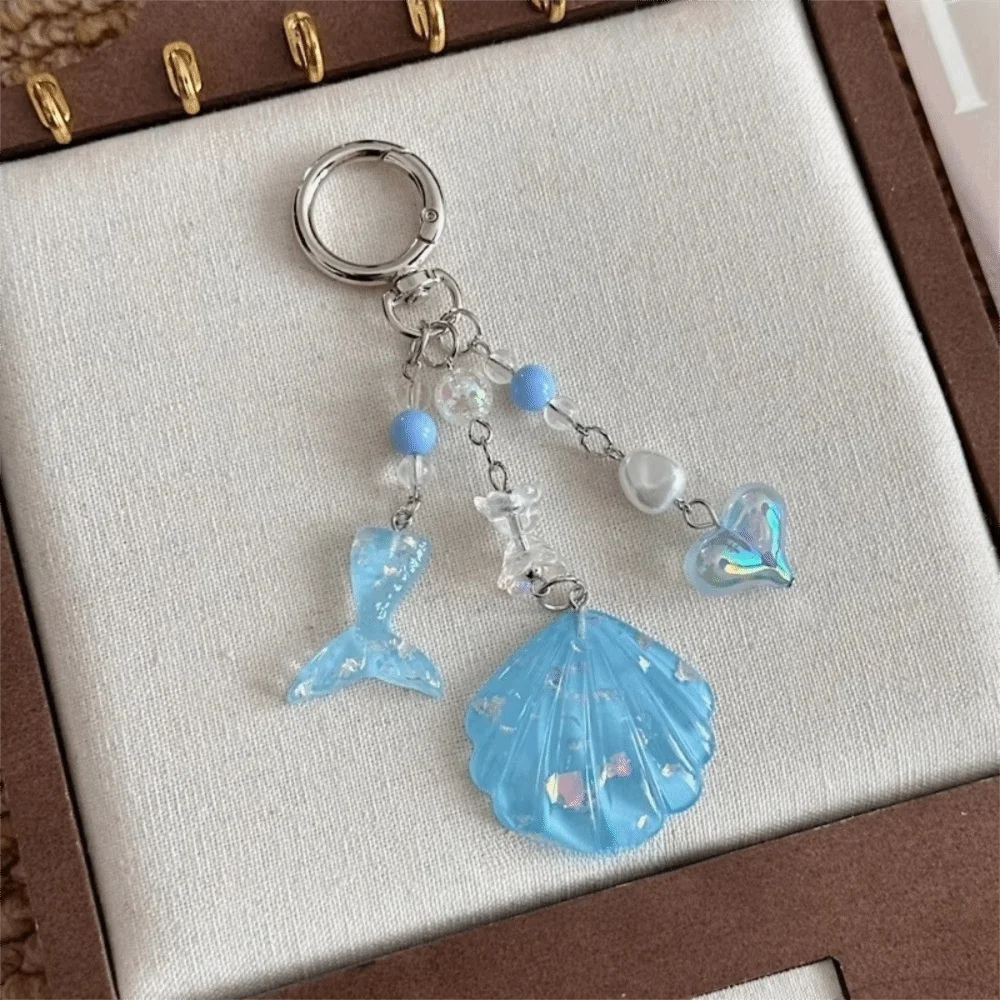 Beaded Shell Shell Phone Charm Pearl Beads Shining Shell Shell Keychain Fishtail Sequin Heart Shining Mermaid Keychain