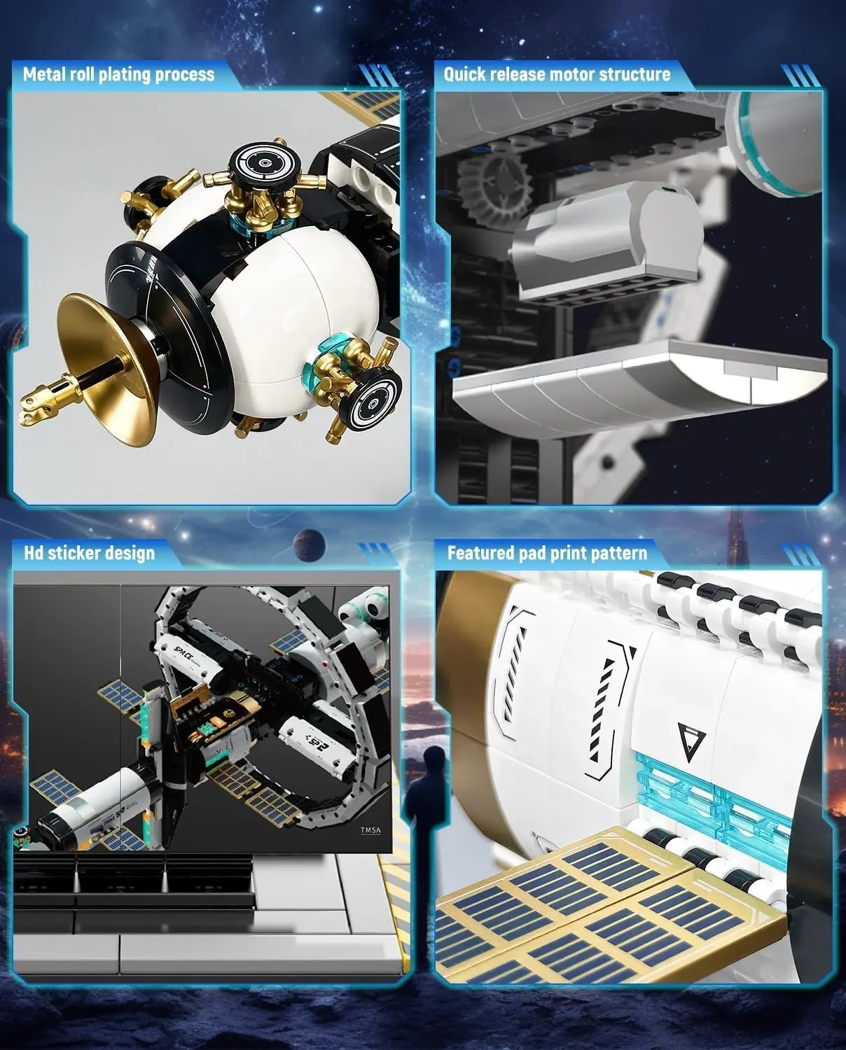 Electric International Space Station Building Kit, Collectible Display Model Building Toys Set, Ideas Gift for Adults Boys Age 8