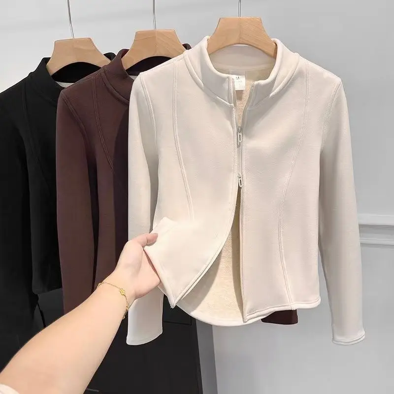 

Женская утепленная куртка серии LU Slim Fit из двустороннего бархата с воротником-стойкой на молнии, ветрозащитная, теплая, модная