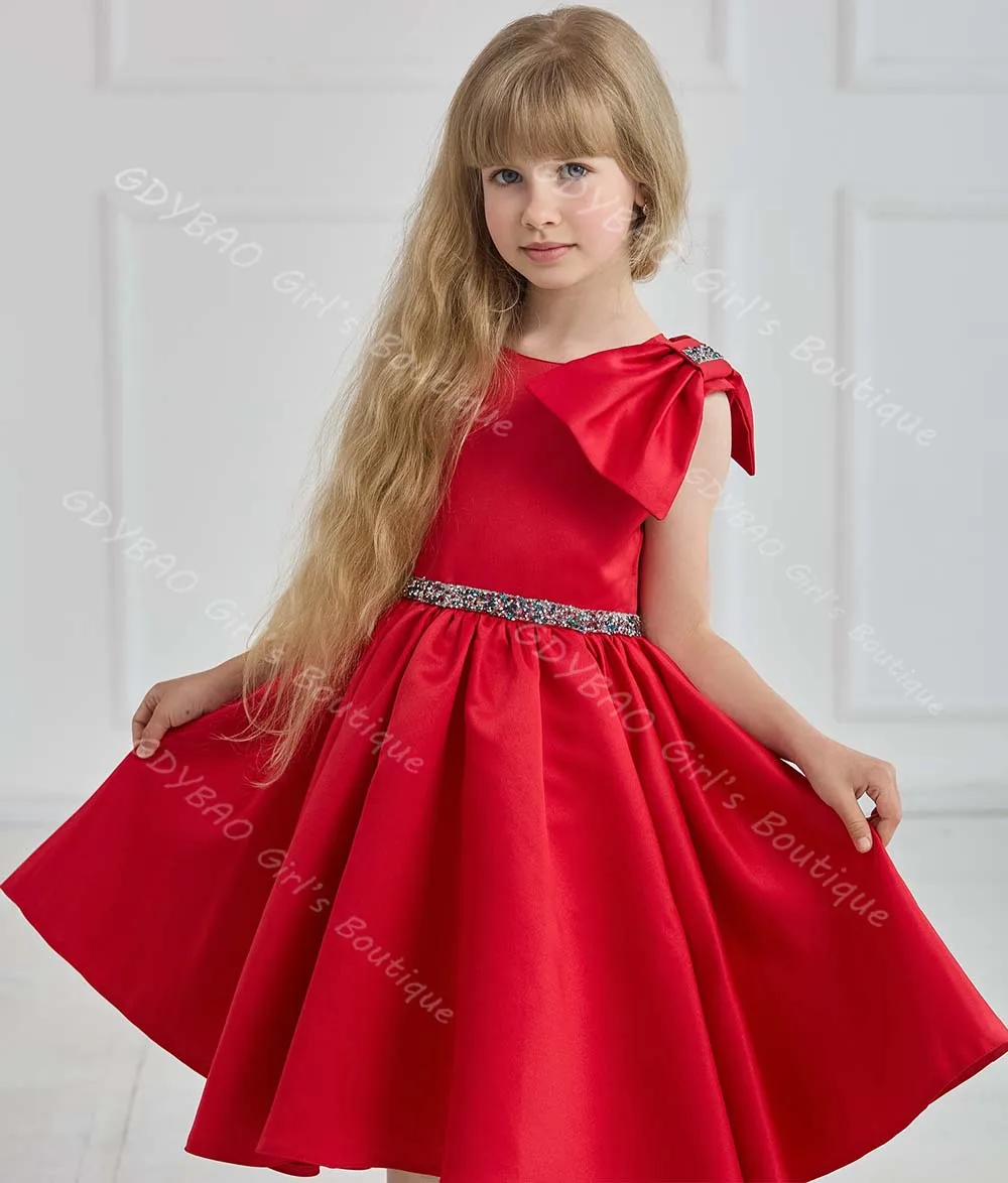 Vestidos de niña de flores personalizados hasta el té para boda, vestido de fiesta de princesa con lazo de satén para niños pequeños, vestido de fiesta para 2-14 niños