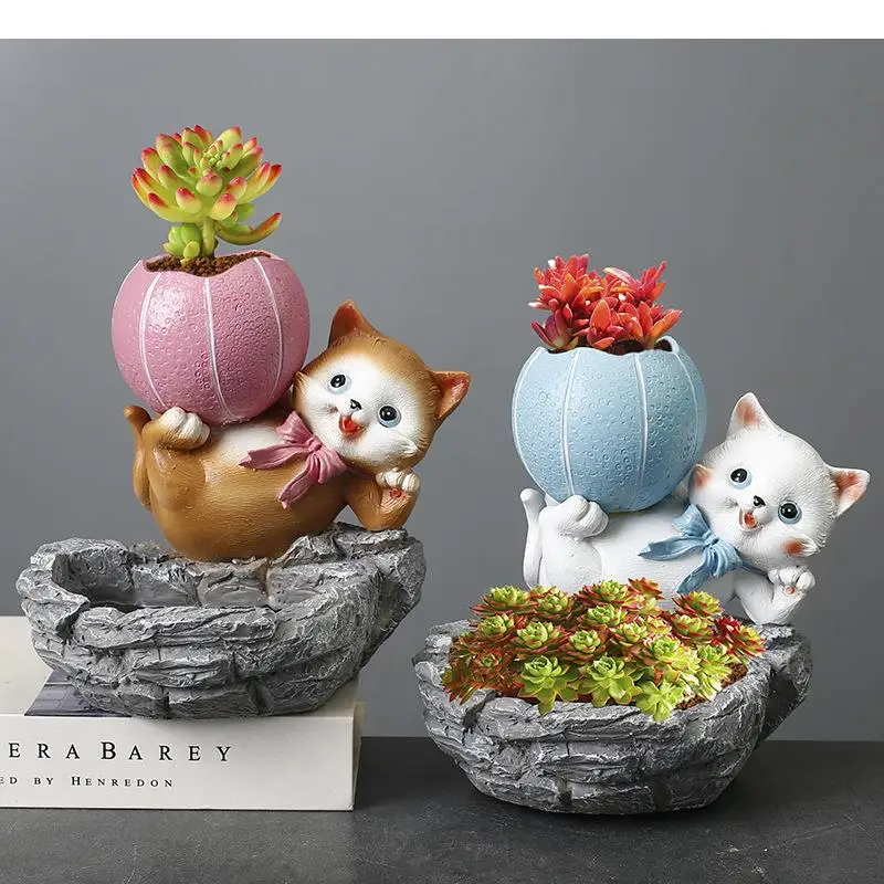 

Creative Resin Cartoon Succulent Flower Pot Cat Basketball Potted Plant Desk Ornament Home Decoration Small Sculpture Gift