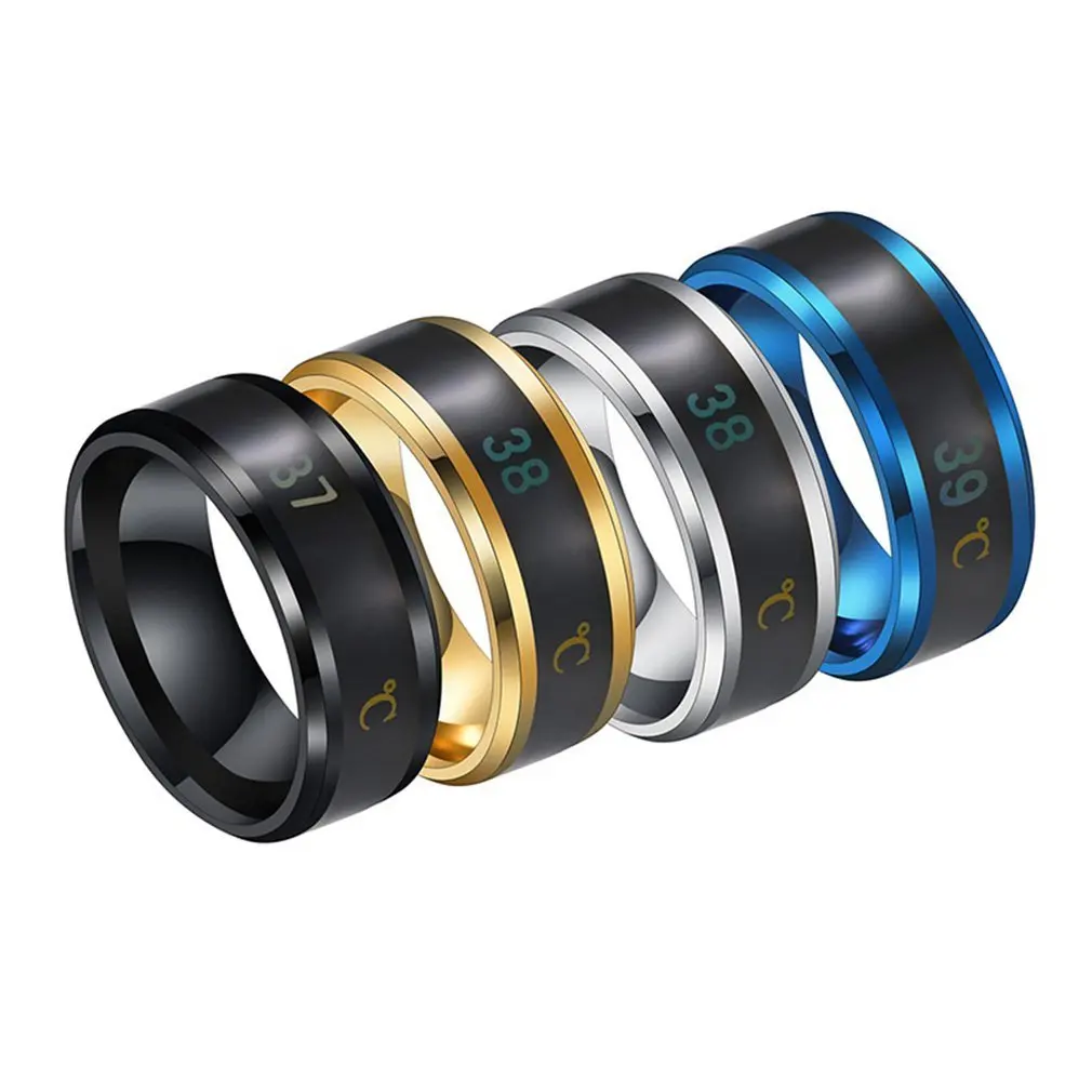 Anillo de acero de titanio sin decoloración, 4 colores, resistente al agua, temperatura inteligente, anillo de pareja, joyería de dedo, sentido de temperatura de la yema del dedo