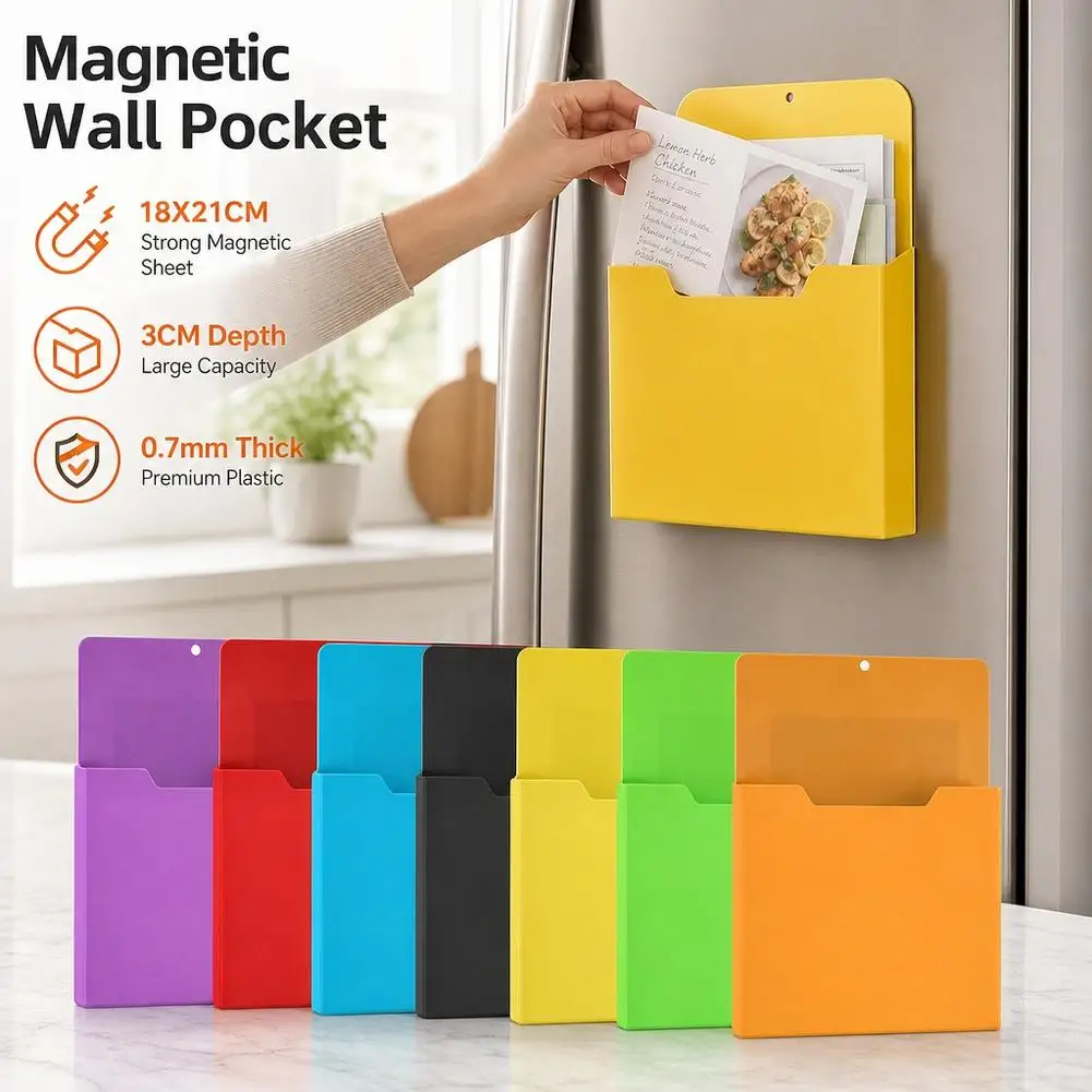 Magnetic File Holder A4 Large Size Refrigerator Storage Organizer Magnet Pencil Cups Marker Paper Letter Pen Holder Stationery
