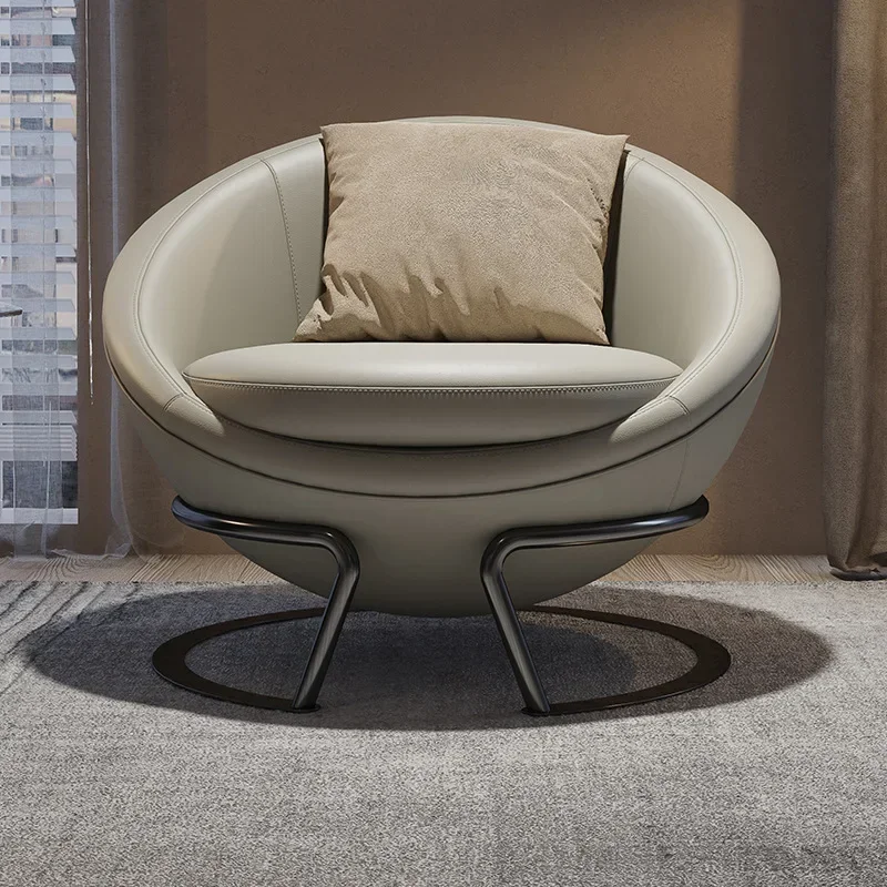 TTMinimalist hemisphere leather lazy recliner modern simple living room floor space round chair