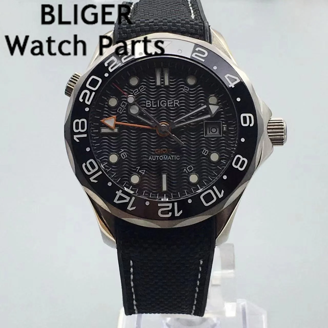 BLIGER NH34 GMT White Black Blue 41mm Mechanical Men Watch Screw Crown Sapphire Glass Rubber Strap Bezel Ceramic