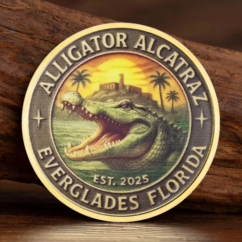 Alligators in The Florida Everglades Collectible Coin EST.2025 Humorous UV Printed Gold Plated Souvenir Coin