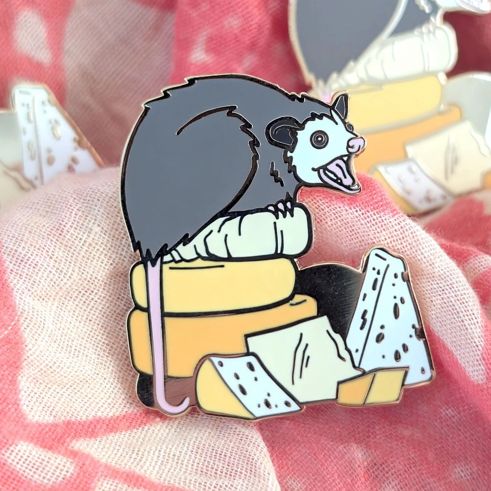 Angry Opossum Hoarding Cheeses Lapel Badge Fashion Funny Exquisite Cute Animal Enamel Pin “Get Your Own Cheese” Brooch Jewelry