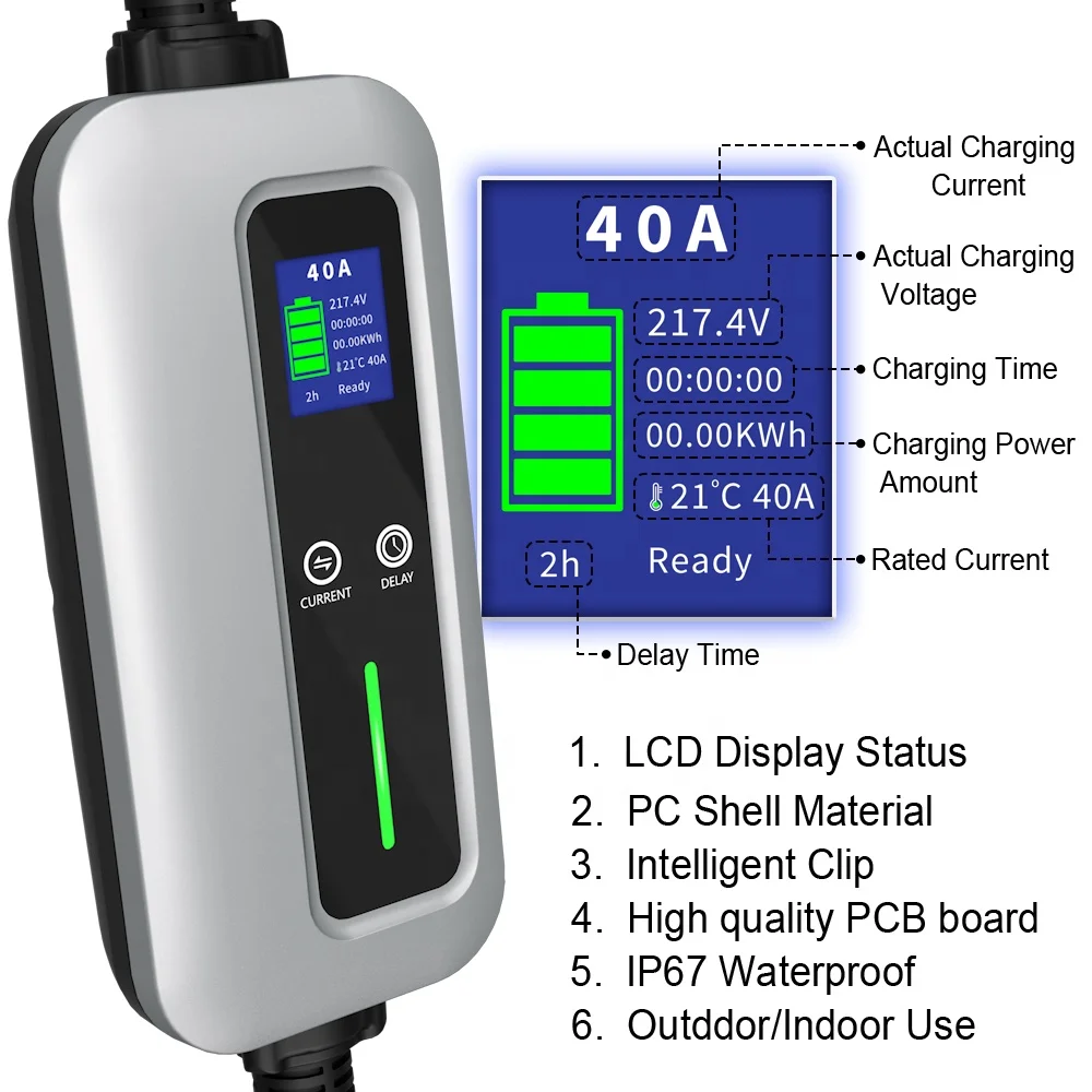 Level 2 Type 1 40A EV Charger Portable EVSE Home Electric Vehicle Charging Station