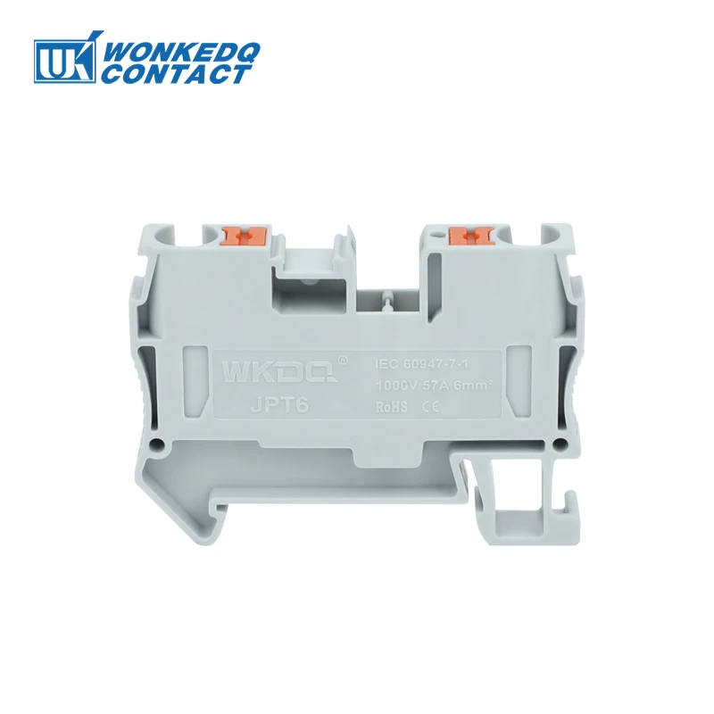 PT6 Push-in Terminal Block Din Rail 6mm² Screwless Spring Feed-Through Connector Wire Electrical Strip Plug PT-6 PT 6