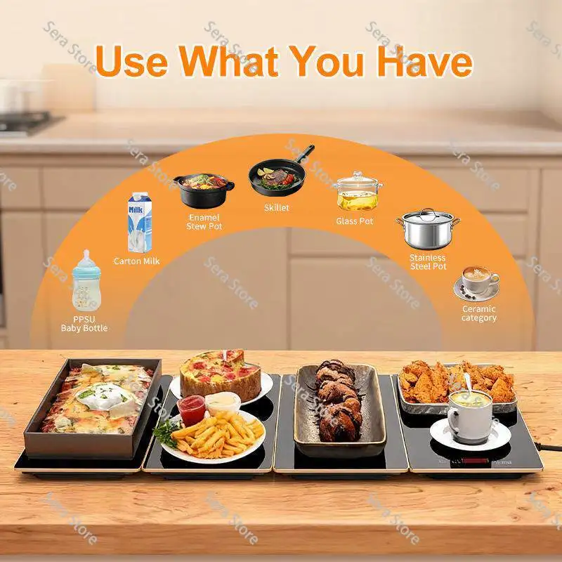 Portable 4-in-1 Food Warming Plate, Foldable Heating Mat, Household Constant Temperature Insulation Plate, Kitchen Food Warmer