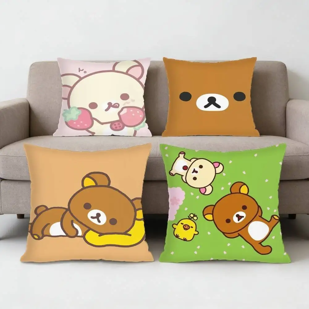 

Cute Cartoon Rilakkuma Kawaii Bear Pillow Case Sofa Living Room Bedroom Headboard Backrest Cushion Square Cushion Nap Time