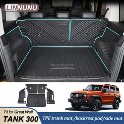 LINNUNU 5pcs Trunk mat Tail box pad TPE backrest side mat for Great Wall GWM WEY TANK 300 Tank300 Car Trunk cushion Waterproof