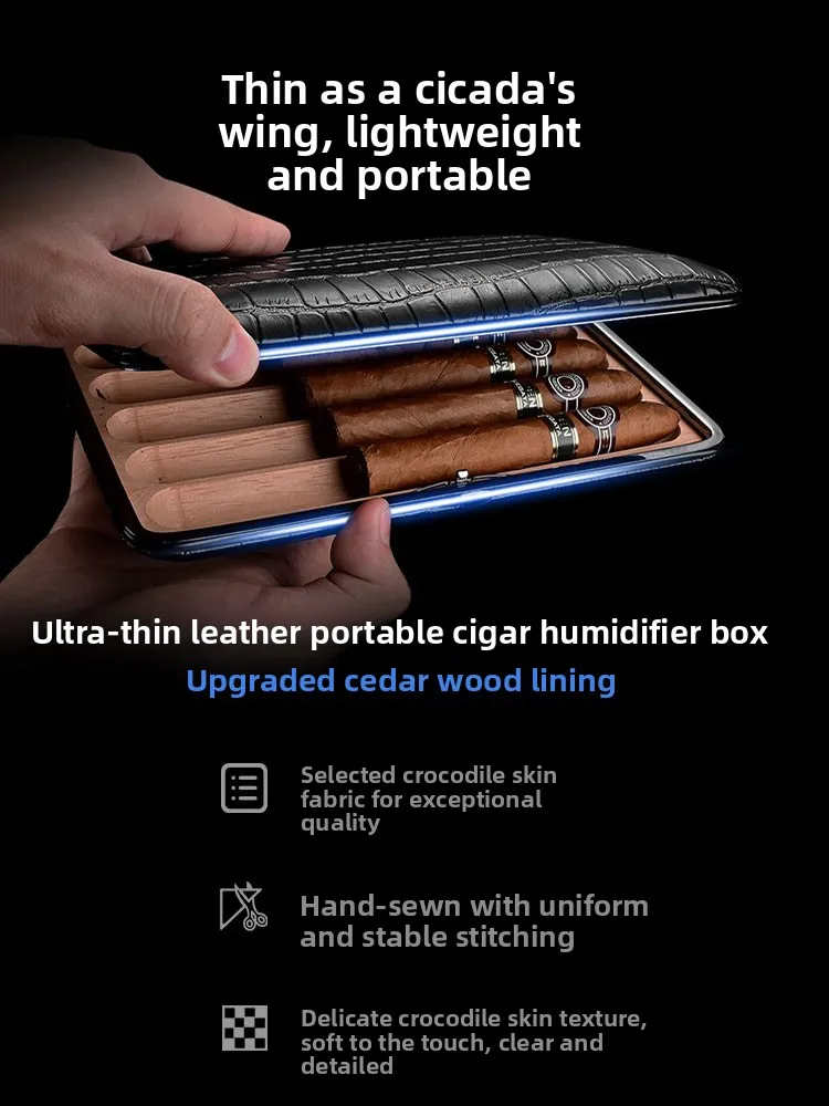 

CIGARLOONG Легкий портативный кейс для сигар из кедрового дерева и воловьей кожи, влагозащищенный, для деловых поездок, аксессуар для курения
