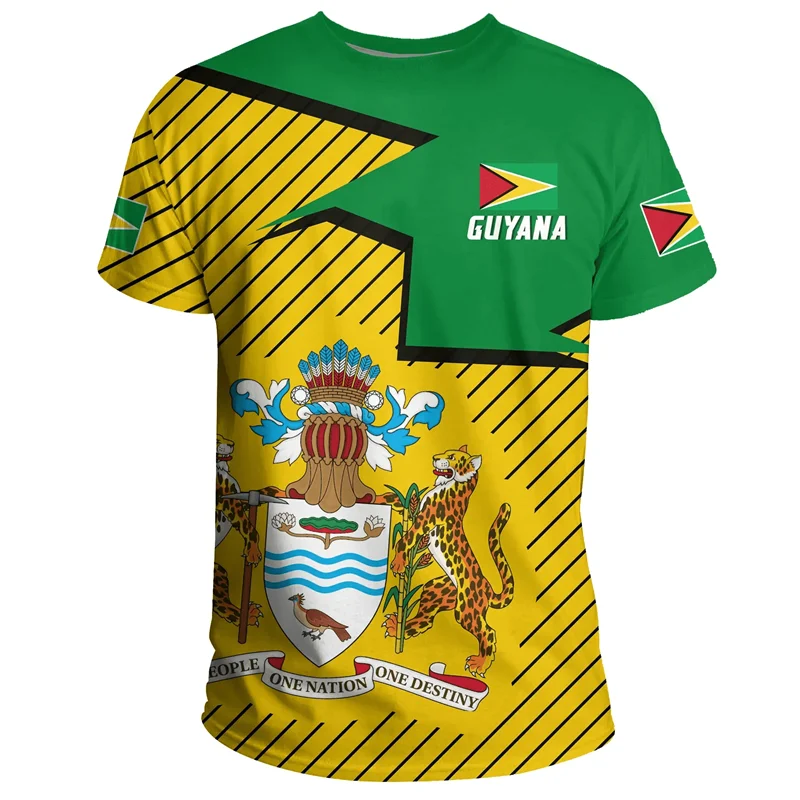 Guyana Flag 3D Printed T-Shirt For Men Gym Sportswear Tee Shirts Round Neck Short Sleeves Summer Casual Street Loose T Shirt