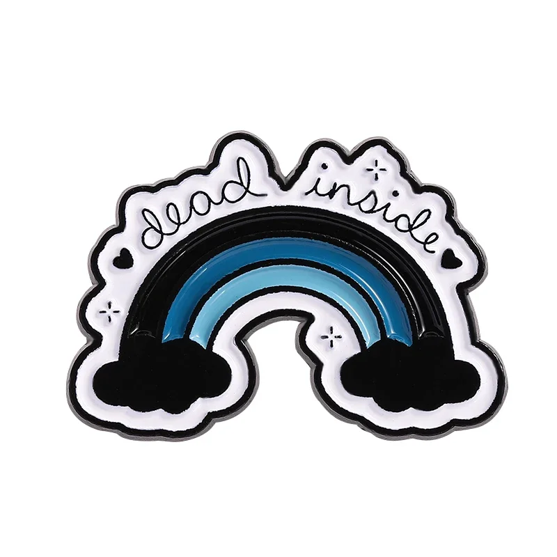 Alfileres esmaltados de arcoíris negro Dead Inside, broches góticos Punk, decoración de ropa, insignia de solapa, joyería de Halloween, regalos para amigos