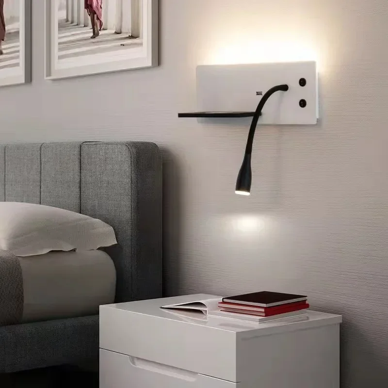 LED Bedside Wall Light Wireless Charging USB Port Rotatable Reading Lamp Bedroom Hotel Wall Sconce