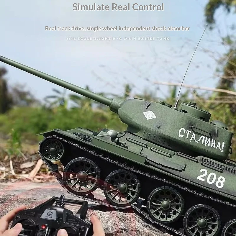 Heng Long Remote Control T-34 Tank 1:16 Scale 2.4GHz Metal Electric 4WD Off Road Battle Toy With Smoke Effect For Adults Boys