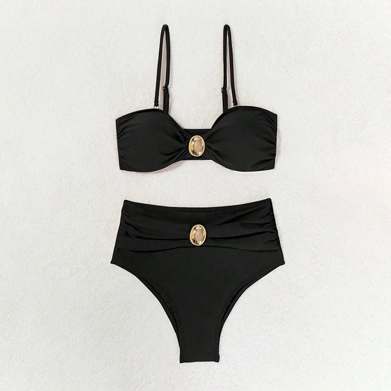 Bandeau Bikini Push Up Women Swimsuits 2024 Sexy Female Swimwear Brazilian Bikini Set Thong Biquini Swim Suits Solid Beachwear