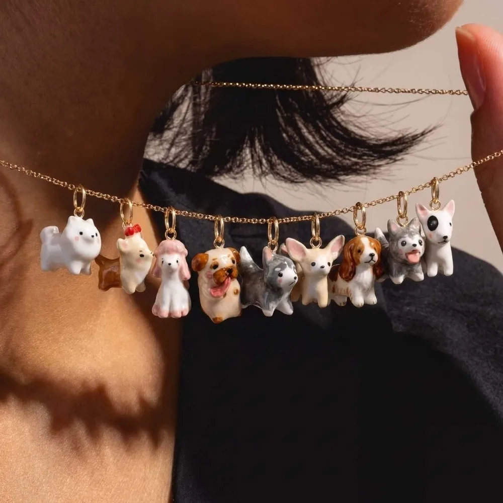 Samoyed Fashion Puppy Necklace Pendant Cute Creative Dog Pendant Enamel Animal Beagle Charm Necklace Accessories Female