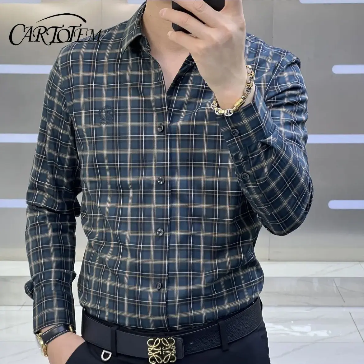 

New Men's Autumn Double Classic Large Plaid Shirts Fashionable Classic Business Trend Men's Shirts