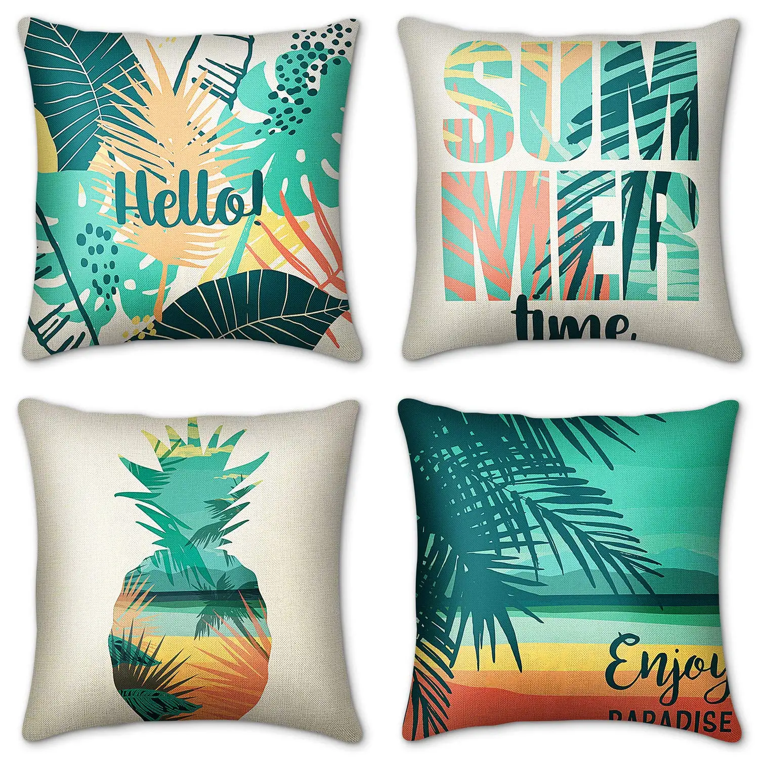 Tropical plants beach silhouette linen pillowcase sofa cushion cover home decoration can be customized for you 40x40 50x50 60x60