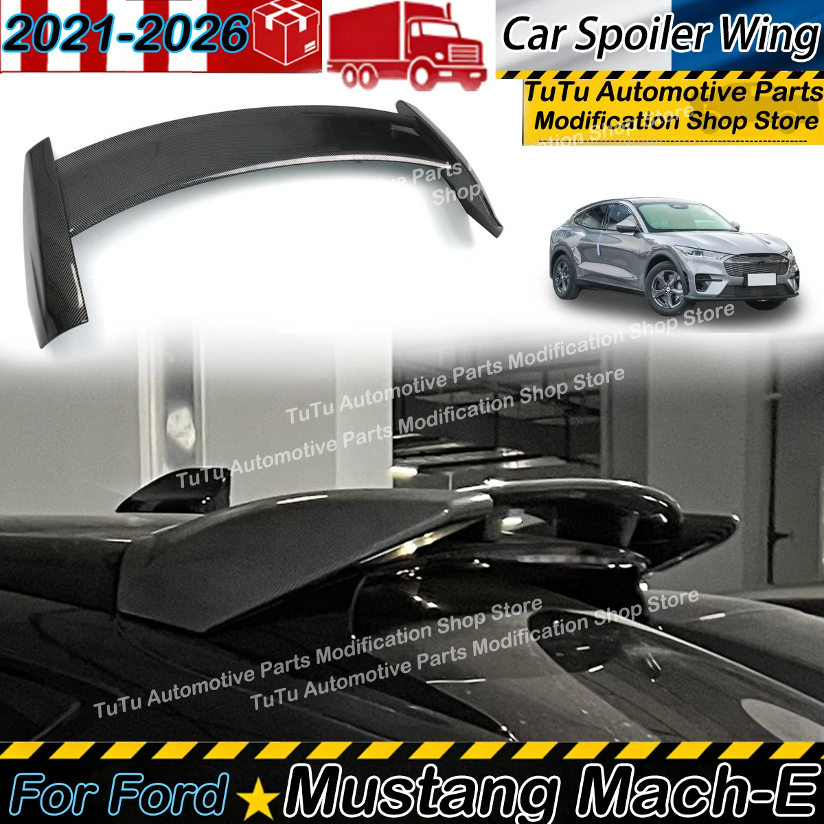 Car Spoiler Wing for Ford Mustang Mach-E 2021-2026 Full Series Versions Rear Roof Lip Large Tail Wing Segmented Accessories