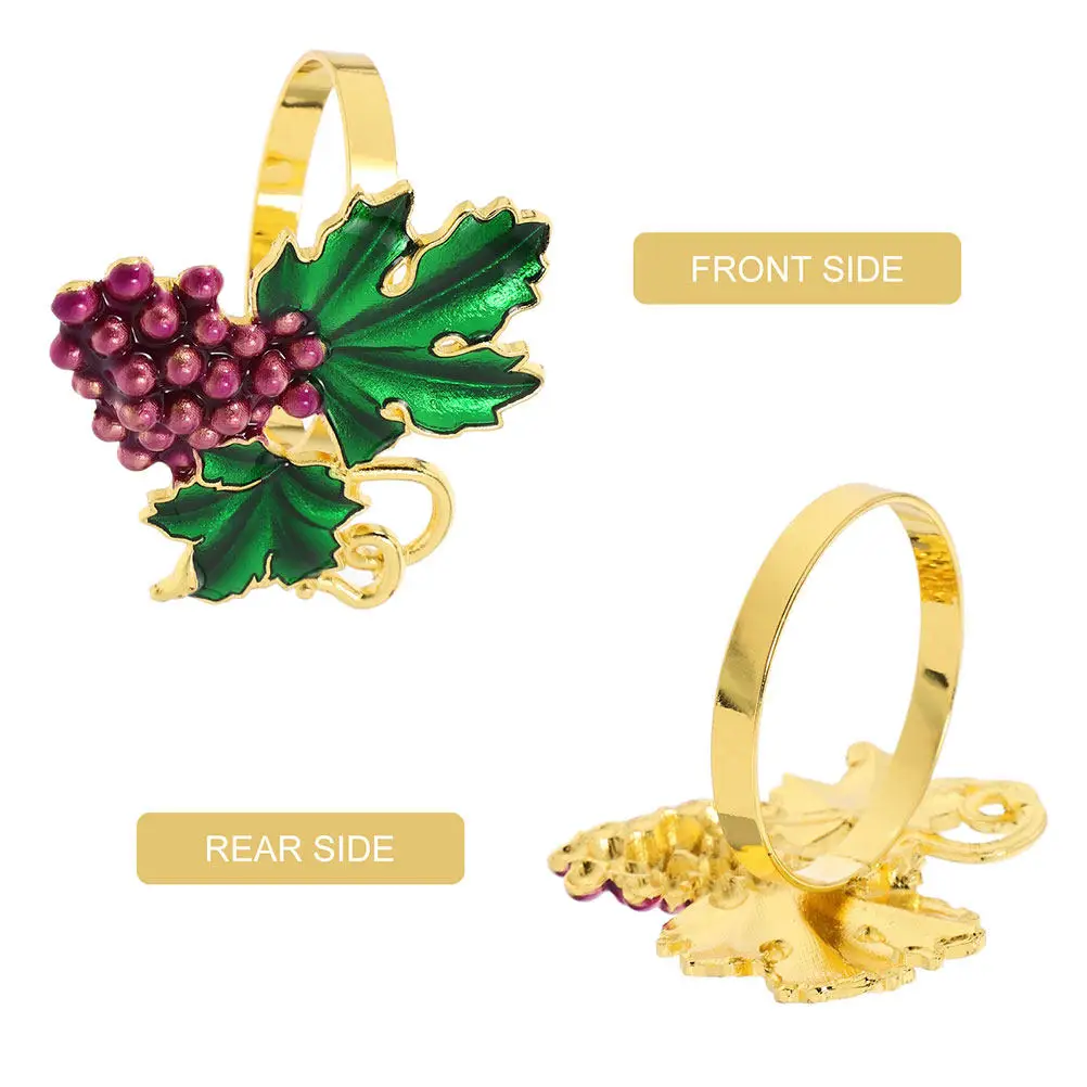 6Pcs Grape Napkin Rings Green Leaf Fruit Design Napkin Holders for Holiday Dinners Family Gatherings Elegant Table Setting