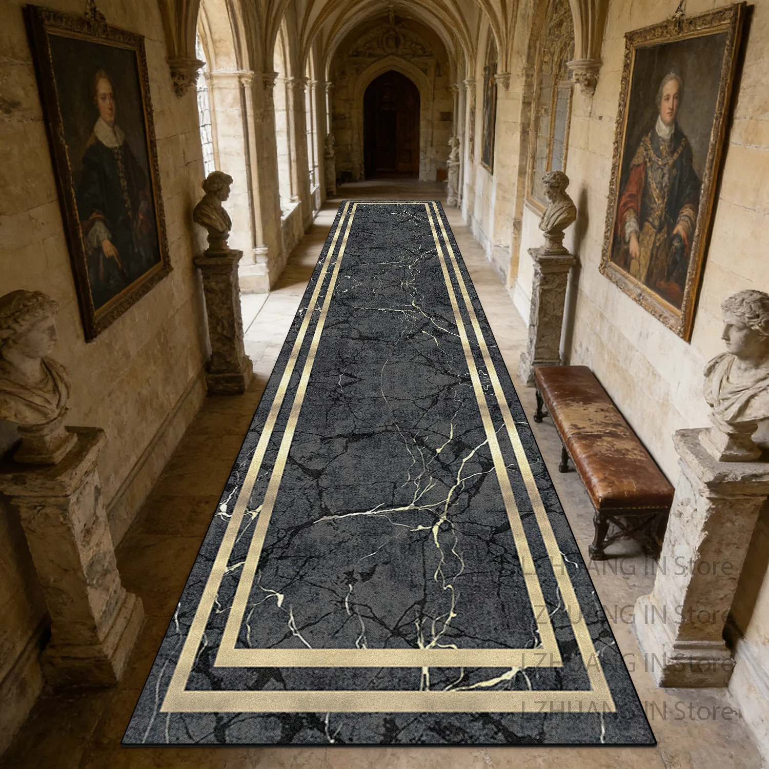 Luxury Marble Style Washable Long Runner Rug Decoration Home Non-slip Hallway Carpet Lint-free Foldable Long Corridor Floor Mats