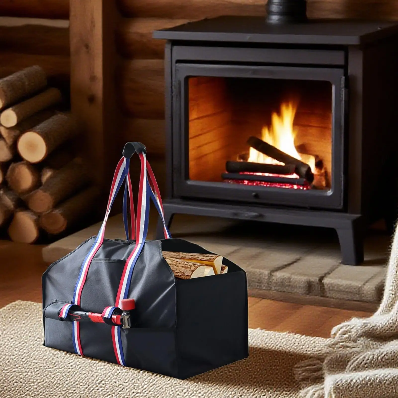 Log Carrier Waterproof Wood Carrier With Axe Strap And Handles 600D Oxford Fabric Heavy Duty Tote For Stove Grill Barbecue
