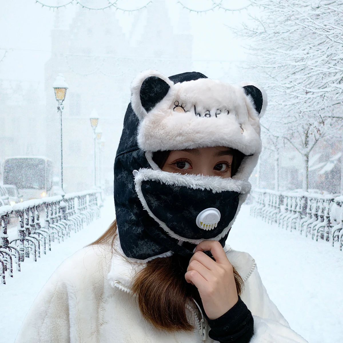 Thick Warm Women Winter Hat Ladies Earflap Trapper Snow Ski Cap Female Mask Ushanka Fur Hat   Women Bomber Hat Scarf Mask Hooded