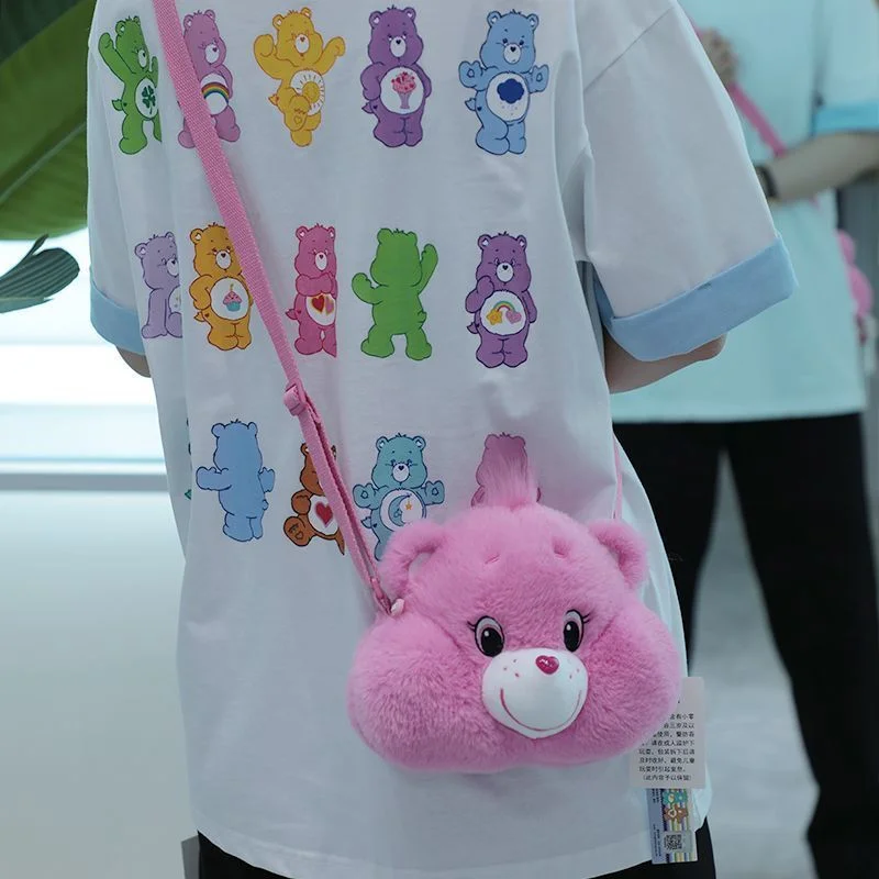Care Bears Plush Bag Cute Fluffy Bear Head Crossbody Bag Kawaii Cartoon Purse for Girls Teens Fans view 5