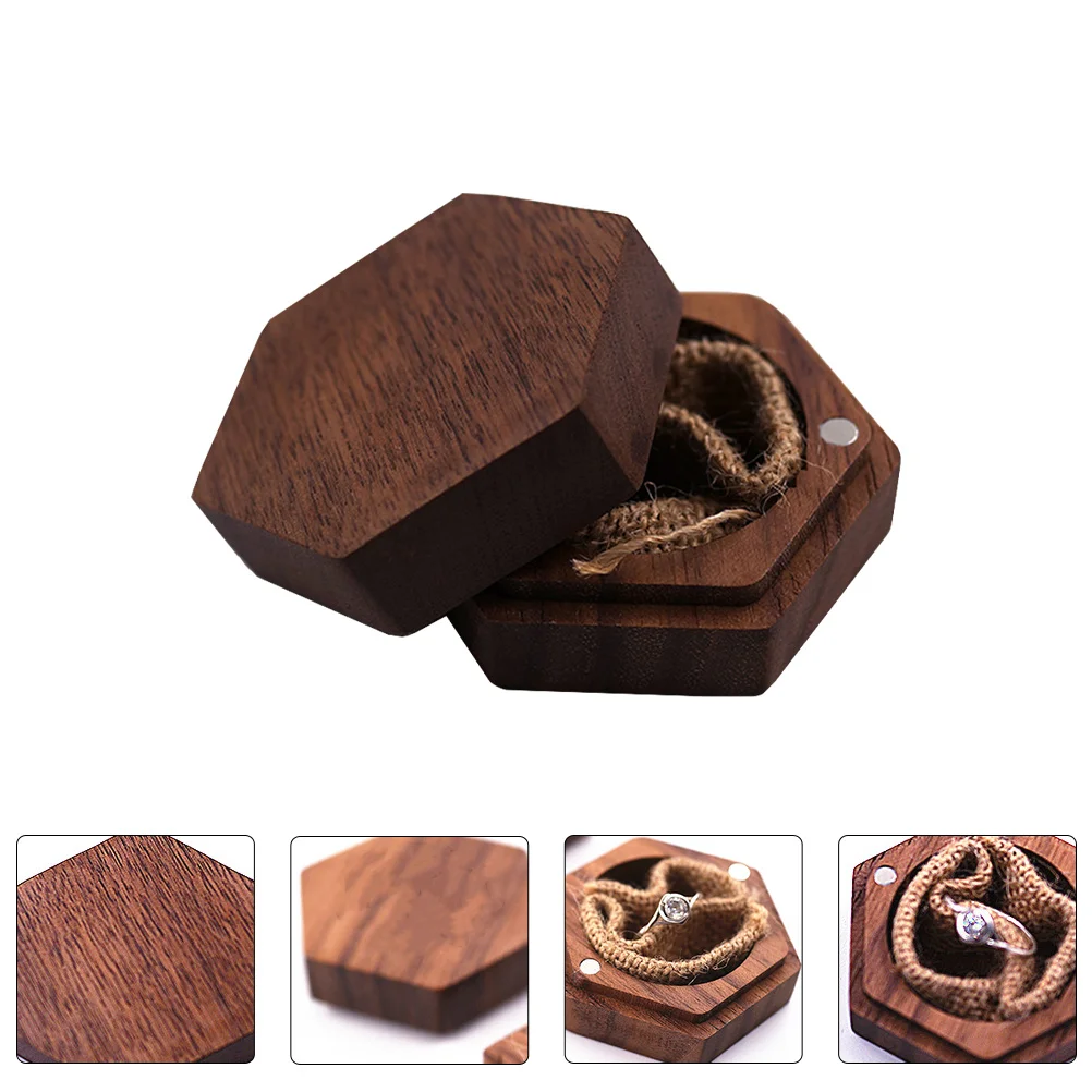 

Wooden Ring Jewelry Packaging Container Black Jewelry Packaging Box Walnut Premium Material Smooth Surface Storage Box