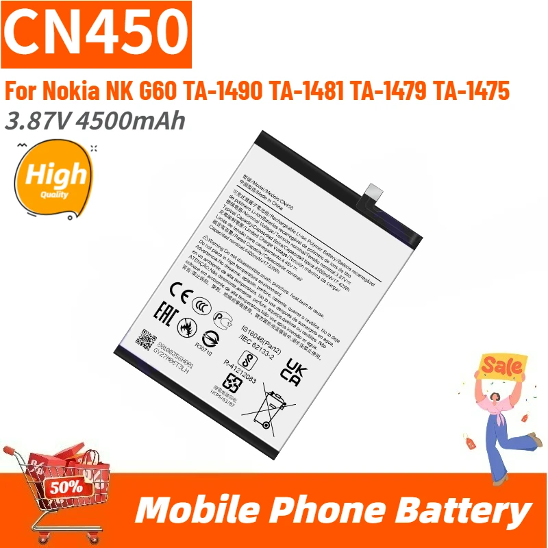 

High Quality CN450 Mobile Phone Battery 3.87V 4500mAh For Nokia NK G60 TA-1490 TA-1481 1479 1475 Brand New Replacement Battery