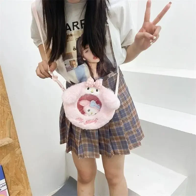 Bolso de elemento cuadrático de ocio para estudiantes, bonito nuevo estilo, bolso cruzado bordado Sanrio, monedero para chica, Kawaii Hello Kitty