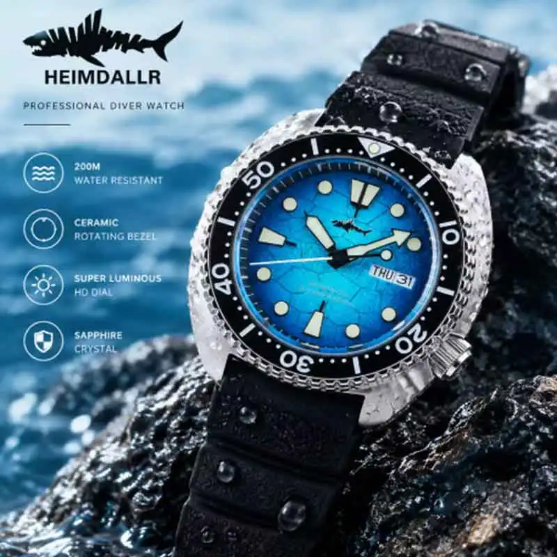 HEIMDALLR 1pc NH36 Automatic Movement Mechanical Men's Watch C3 Luminous Orange Gradient Dial Sapphire Watch 20Bar Waterproof