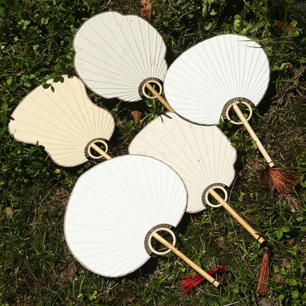 6/12pcs Portable Xuan Paper Fan Bamboo Handle Blank Japanese Style DIY Fan Classical Handmade Hand Painted Fan Painting Creation